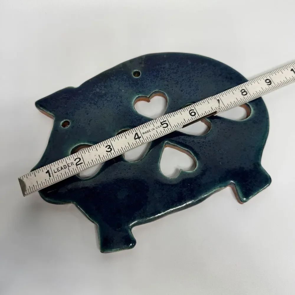 1990s Pottery Clay Pig Trivet Hearts Wall Decor 8